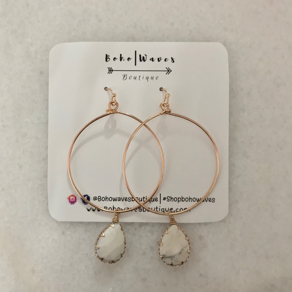 Stuck On You Hoop Earrings, Howlite White - Picture 4 of 4